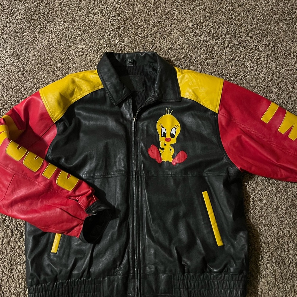 Looney Tunes Vintage Tweety Bird Leather Bomber Jacket Women’s Sz. XL